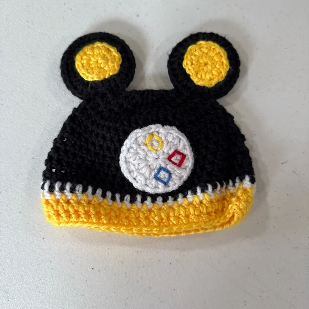 Handmade Black and Yellow Crochet Baby Steelers football inspired set photo pro